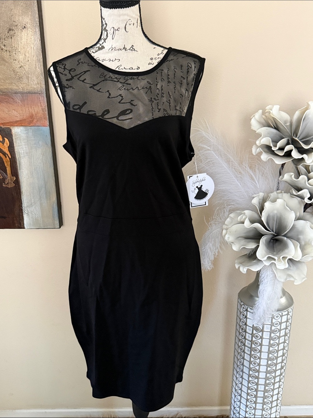 Black Sheer Yoke Sleeveless Dress